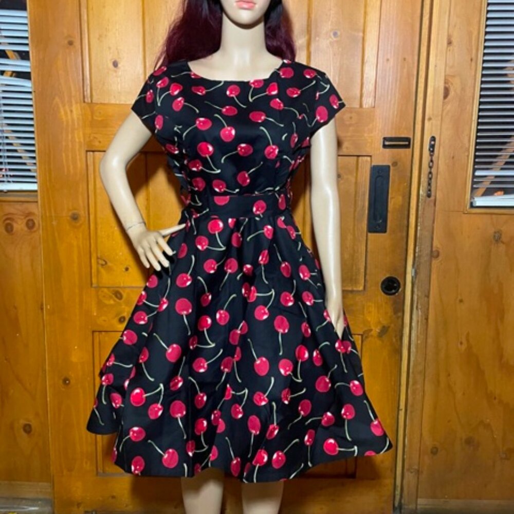 Women's A-Line Cap Sleeves Swing Retro Vintage 1950's Cocktail Dress Red Black C
